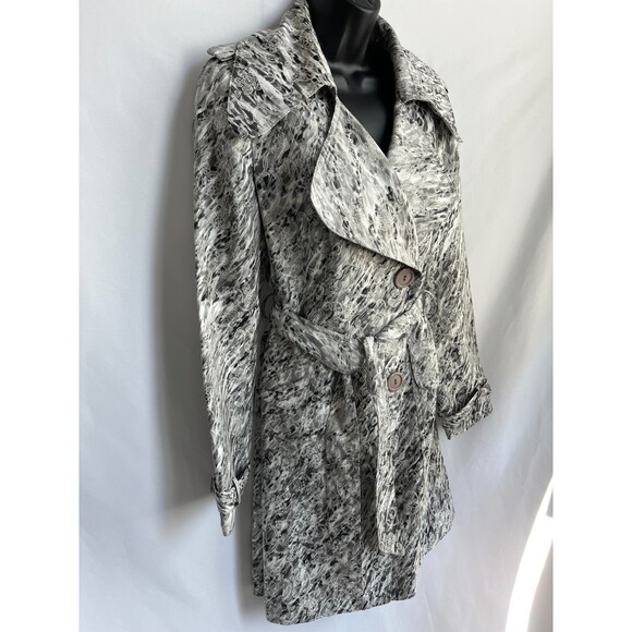 VTG Alberto Makali Floral Quilted Embroidered Trench Coat Jacket 10 Silver White - Picture 3 of 11